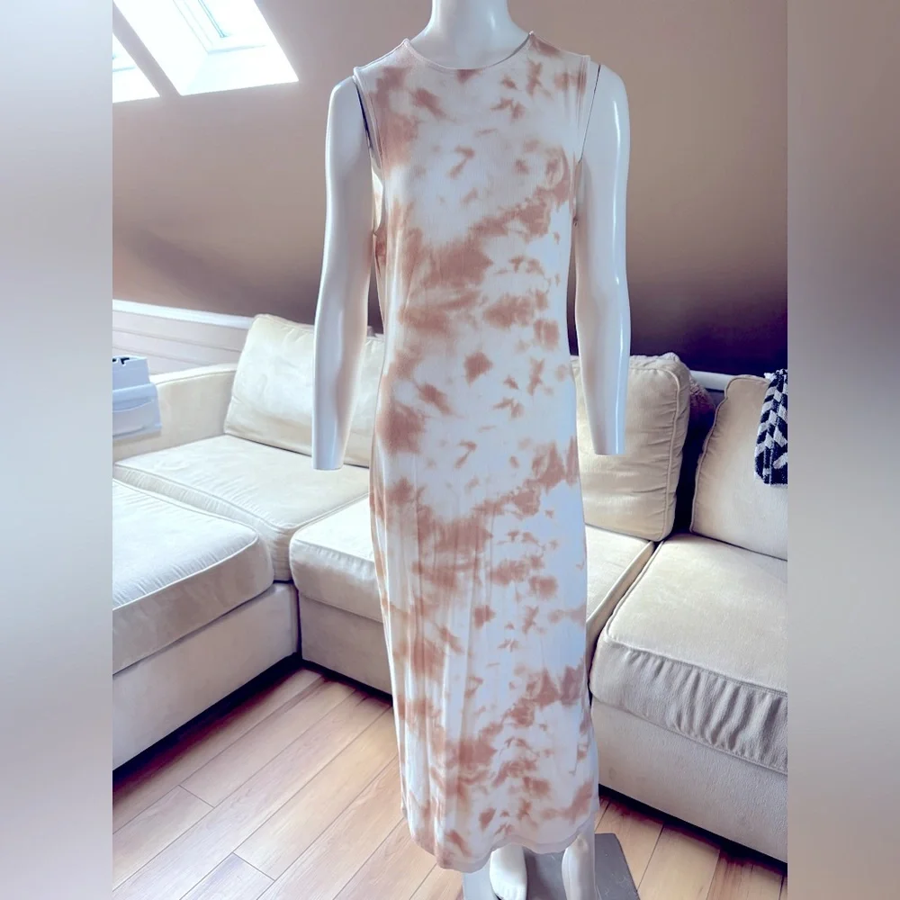 Gianni Bini Knit Racer Dress Ribbed Tank Tan Tie Dye Size Large - Picture 1 of 8